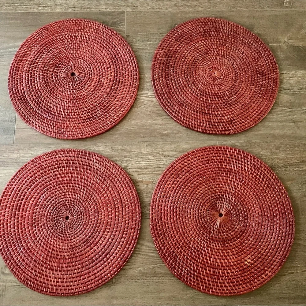 Set of 4 round wicker rattan placemats D 16 “